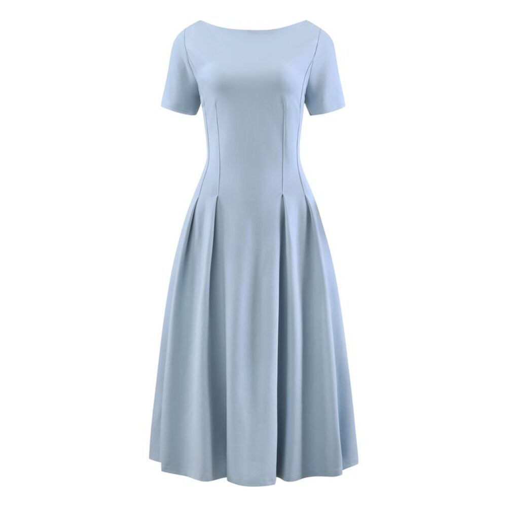 Boat Neck Church Work A-Line Midi Dress Light Blue